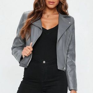 NWOT Grey Ultimate Faux Leather Biker Jacket